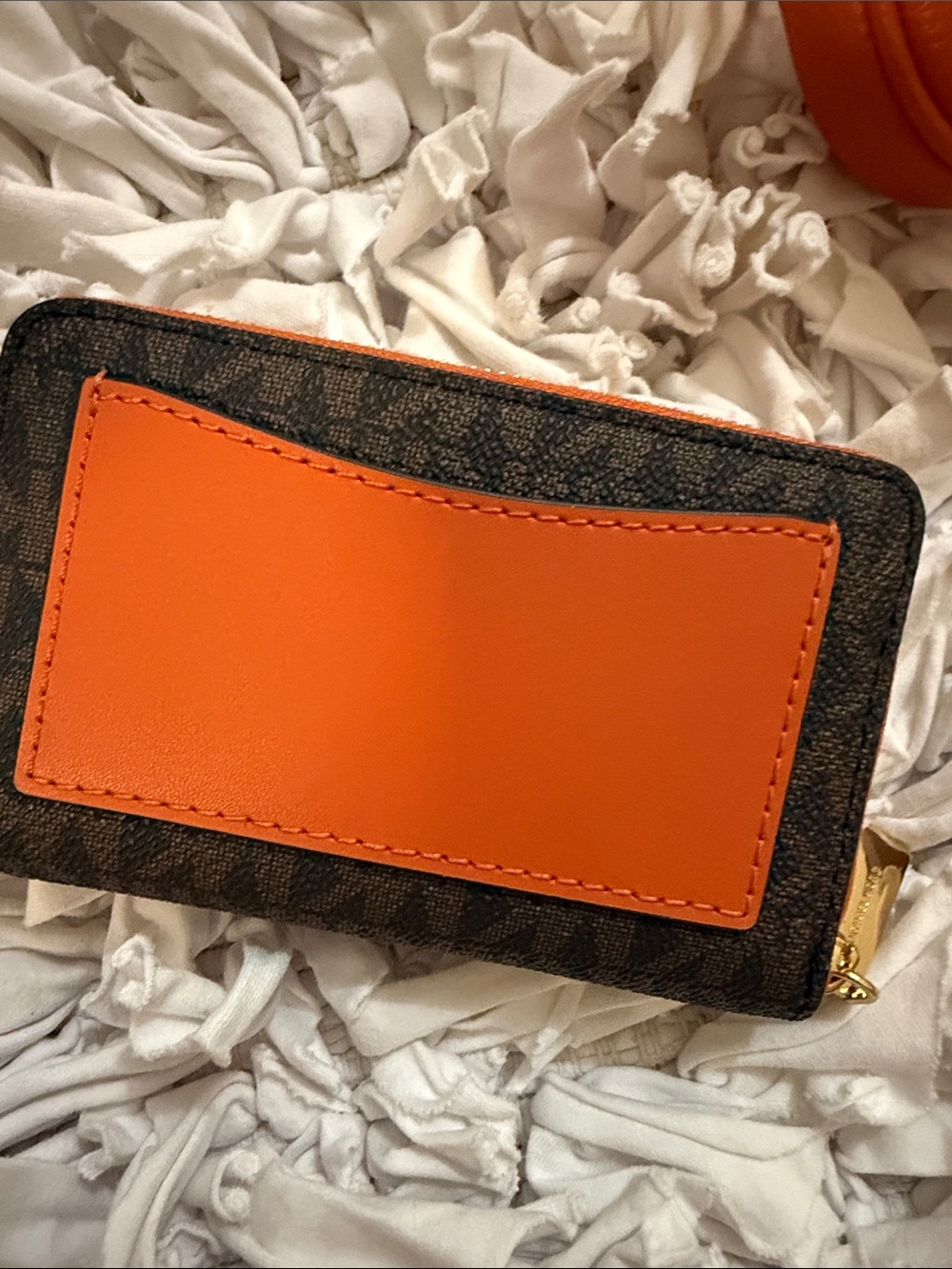 Michael Kors Orange Leather Double-Pocket Shoulder Bag, + Logo MJ Wallet🔥🔥🔥🔥 - Picture 6 of 8
